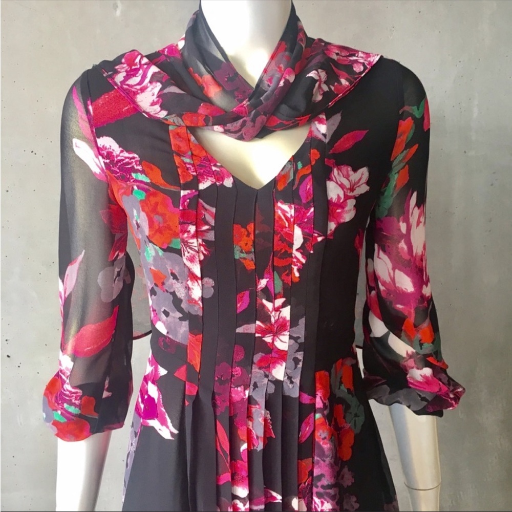 ๐ Kirna Zabete for Target Floral Chiffon Red & Black Long Sleeve Dress, Size S - Picture 12 of 14